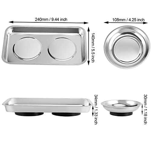 JOIKIT 8 Pieces Magnetic Parts Tray Set, Stainless Steel Magnetic Tool Tray Holder, 4.2 Inches Round Bolt Trays and 9.5 x 5.5 Inches Square Mechanic Trays for Screws, Bolts, Nuts