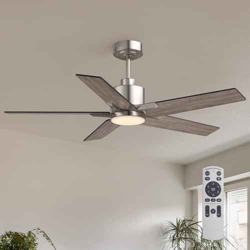 46 Inch Ceiling Fans with Lights and Remote Control for Bedroom, Modern Nickel Ceiling Fan with Quiet Reversible DC Motor, 3CCT, Dimmable, LED Lighting for Living Room, Patio, Indoor and Outdoor
