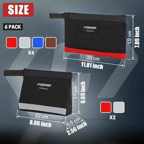 6 Pack Zipper Tool Pouch, 1680D Tools Bag Storage Kit with 4 Zipper Bags and 2 Stand-up Tool Bags, Multipurpose Tools Utility Pouches Storage Organizer
