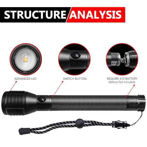 Heavy-Duty LED 4-Cell D Flashlight High Lumens, 3 Modes, Zoomable Flashlights for Power Outages, Hurricane Supplies, Camping