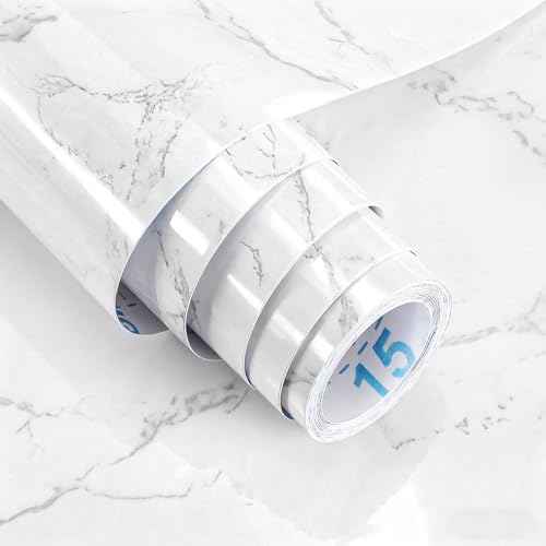 Marble Contact Paper Peel and Stick Wallpaper Glossy Granite Self Adhesive Waterproof Countertop Vinyl Wrap Removable Decorative Film for Kitchen Cabinets Bathroom (15.7" x 78.7")