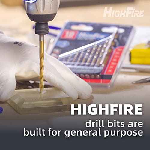 HIGHFIRE 10 Pieces Hex Shank Drill Bit Set for Impact Driver, 3/8¡° HSS Twist Titanium Drill Bits for Metal, Hex Drive Quick Change Drill Bits Set