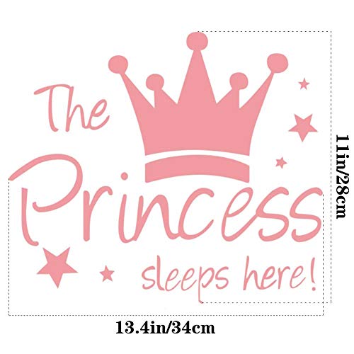2 Pcs Wall Sticker Princess Sleep Here 13.4 Inch Little Crown Star Art Quotes Wall Decal Decor for Living Room Bedroom