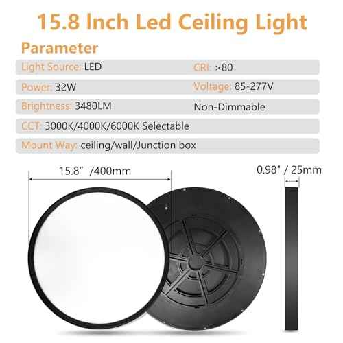 2PK 15.8 Inch Led Ceiling Light Flush Mount, 32W, 3480LM, 3000K/4000K/6000K CCT Selectable Super Slim LED Ceiling Light, Low Profile Round Flat Panel Fixture for Hallway, Bedroom,Kitchen ect