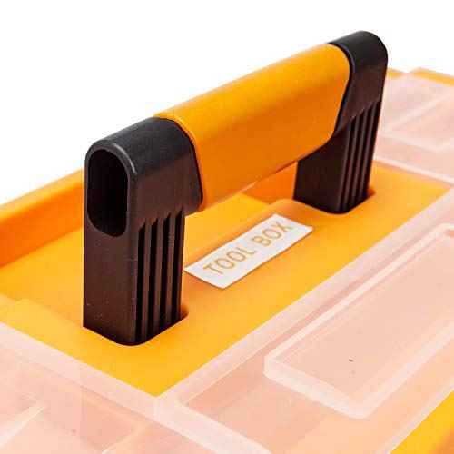 BIG RED ATRJH-3430B Torin 17" Plastic 3-Layer Multi-Function Storage Tool Box with Tray and Dividers, Black/Orange