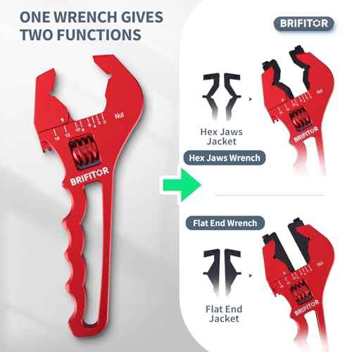 Non Marring AN Fittings Wrench Adjustable Aluminum AN Wrench For 3AN-16AN Hose End Fittings With Replaceable Hex Type & Flat Type Jaw Protectors, Red.