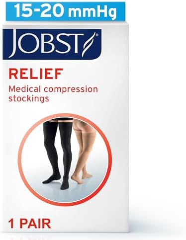 JOBST Relief Thigh High Graduated Compression Stockings 15-20mmHg - Comfortable Unisex Design with Silicone Dot Band - Closed Toe, Black, Small