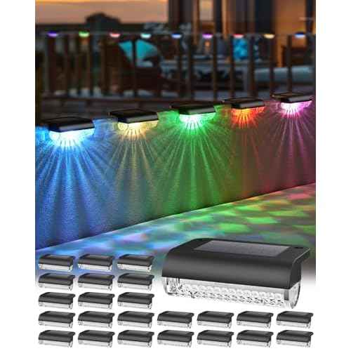 24 Pack Solar Fence Lights Outdoor RGB Solar Deck Lights Waterproof Led Step Lights for Outdoor Stairs, Step, Fence, Yard, Patio, and Pool(Color Changing)