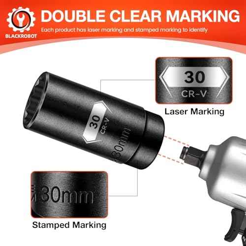 BLACKROBOT 30 mm 12-Point Deep Impact Socket, 1/2 Inch Drive, Metric, Cr-V Steel With Black Manganese Phosphate Coating