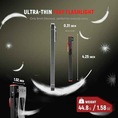 lexall EDC Flashlight, 2 Pack 800Lumen Rechargeable Pocket Flat Flashlight, Magnetic LED Flashlight with Clip, Dimmable Mini Area Light for Car Repairs/Inspection/Travel/Emergency/Camping