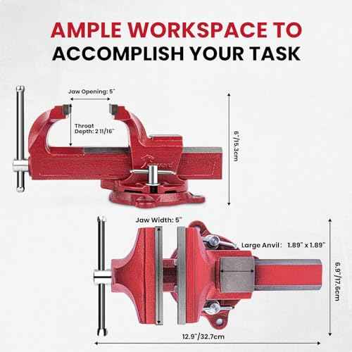 Forward 1305 5 Inch Home Vise Ductile Iron 5" Bench Vise Homeowner's Vice with Anvil and Swivel Base