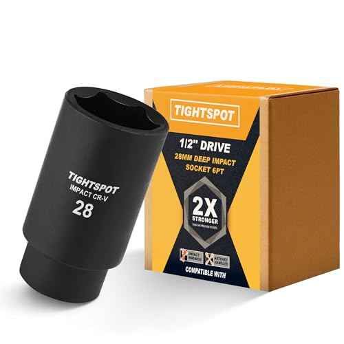 TIGHTSPOT 1/2 Inch Drive 28 mm Deep Impact Socket with Anti-Rounding 6 Point Design, Heat-Treated CRV Steel
