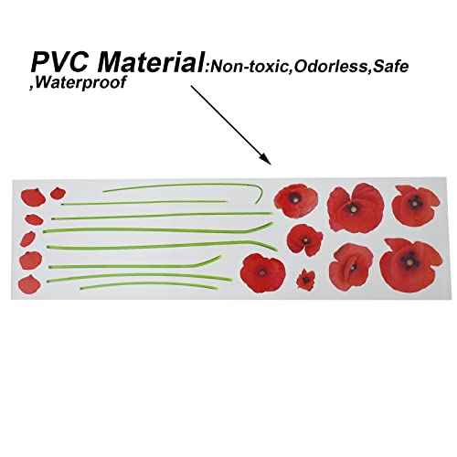 Maydahui 2 Sheets Red Poppy Flower Wall Decals Beautiful Floral Wall Stickers(24x55 Inch) Peel Stick Removable Art Mural Decor for Bedroom Living Room TV Sofa Background