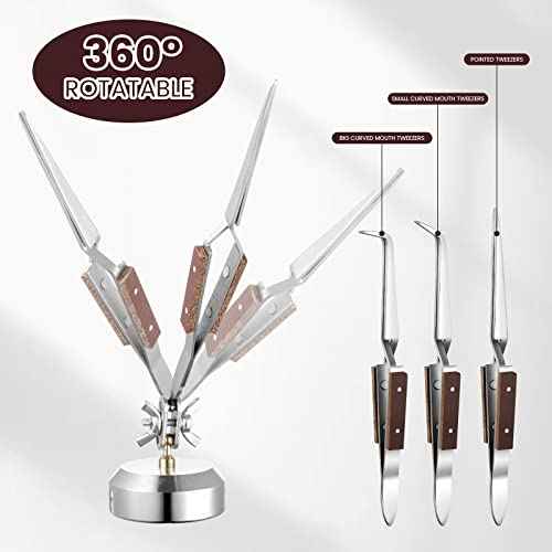 5 Pcs Soldering Tweezers Set 3 Pcs Cross Lock Solder Tweezer 2 Pcs Jewelry Third Hand Tools with Base 360¡Æ Rotation for Jewelry Making, Welding, Repairing