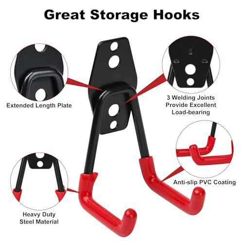 TOOLEAGUE 16 Pack Garage Hooks Heavy Duty, Utility Double Steel Garage Storage Hooks,Wall Mount Hangers Organizer for Ladders, Bikes, Tools, Power, Bulky Items