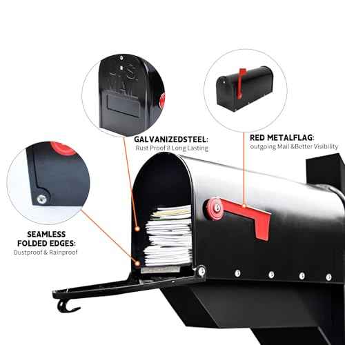Black Galvanized Steel Post-Mount Mailbox, L19in. W x 6.7 in. H x8.7 in, Large Mailbox,Mailboxes for Outside Post Mount