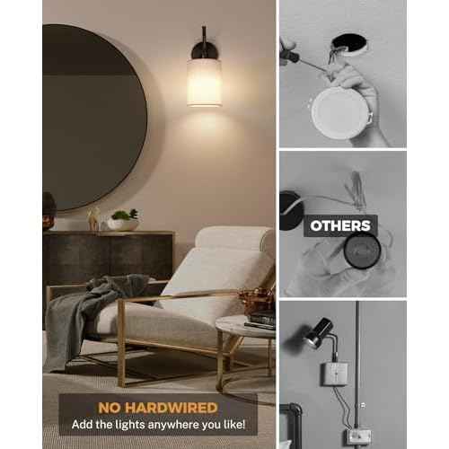 Battery Operated Wall Sconce, Black Rechargeable Sconces Set of 2, Wireless Wall Lamp Remote, Timer & 13000mAh bulbs, Battery Powered Dimmable Scones/Lights for Bedroom, Living Room, Bathroom