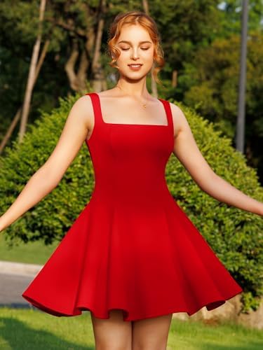 DAAWENXI Women's Sexy Sleeveless Square Neck Mini Dress Bodycon Party Club Tank Short Dresses