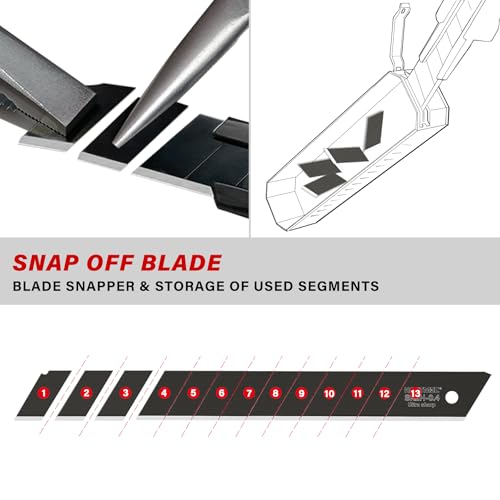 HAUTMEC 10PC 9mm Industrial Utility Knife Blades, SK2H Steel Box Cutter Replacement Rustproof Blades - for Warehouse/DIY/Light Maintenance Bottom Snap-Off & Recycling Box 25007