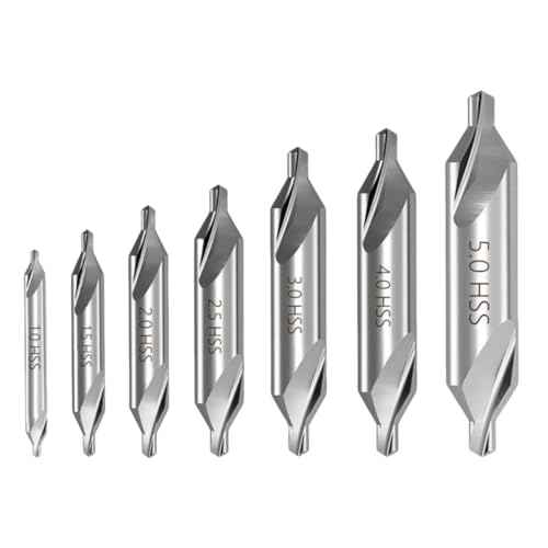 7 PCS Center Drill Bits Set, M2 High Speed Steel 60-Degree Angle Center Drill Bits Kit Countersink Tools for Lathe Metalworking Size 1.0 1.5 2.0 2.5 3.0 4.0 5.0