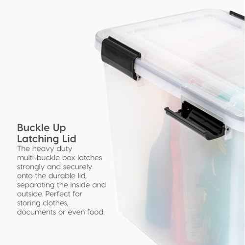 IRIS USA File Box WeatherPro File Organizer Plastic File Box for Letter/Legal File, Durable Lid and Seal w/ Secure Latching Buckles, Stackable and Nestable, Clear 32 Qt. 1Pack