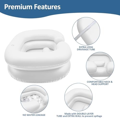 Inflatable Shampoo Basin, Portable Hair Washing Bowl for Bedridden, Disabled, Injured, Elderly, Shampoo Bowl for Dreadlocks and Home Hair Washing Sink (White)