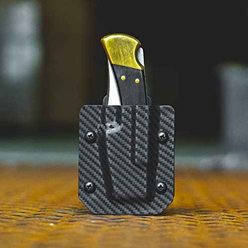 Clip & Carry Kydex Sheath for The Buck 110 & Buck 112 Pocket Knife - Made in USA - Belt Holster Case - Carbon Fiber Black