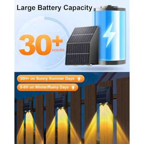 Super Long Lasting Solar Fence Lights, Dual Solar Panels, Better for Winter and Rainy Days, Outdoor Waterproof, High Brightness Solar Lights for Stair,Step,Yard,Patio,Backyard,Wall (8 Pack)