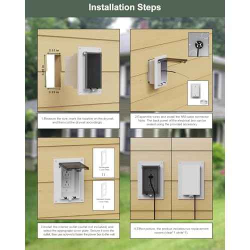DBVR1W-1 Low Profile Electrical Outlet Box, Outdoor Recessed Outlet Box for Wet Location, Recessed Non-Metallic Exterior Outlet Box with 2 Weatherproof Covers, Vertical, 1-Gang, 2 Pack