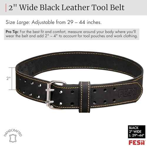 FESA Men's Leather Tool Belt - Handcrafted Top Grain Leather Tool Pouch Belt for Carpenters & Other Trade Professionals