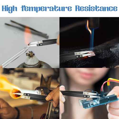 2pcs Ceramic Tweezers Stainless Steel Ceramic Precision Tweezers for Electronics, Non-Conductive Anti Static High Temperature Resistant Fine Point Tweezers for Precision Electrical Operation Black