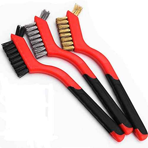 Wire Brush Set for Cleaning Rust Removal in Holes, 3pcs Brass/Stainless Steel/Nylon Brushes