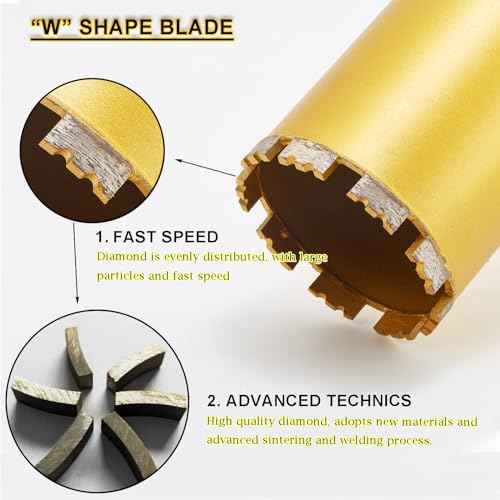 2 1/2 Inch Wet Core Drill Bits, DaduoRi 2.5" Core Bit for Concrete, 14" Drilling Depth, 1-1/4"-7 Thread Diamond Core Bit for Cured Concrete with Rebar, Hard Masonry, Brick Block, Stucco, Stone (63mm)