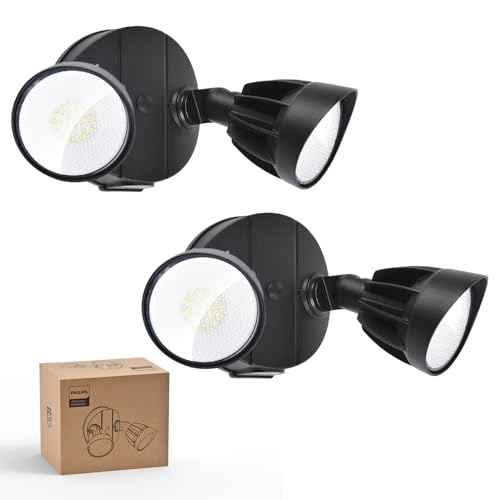Philips 2 Packs 44W 3500LM ?LED Security Flood Light? ?Outdoor?£¬Switch Controlled Aluminum ?Security Light?, 2 Adjustable Heads£¬5000K Daylight£¬Wet Location for Patio, Garden, Yard Lights