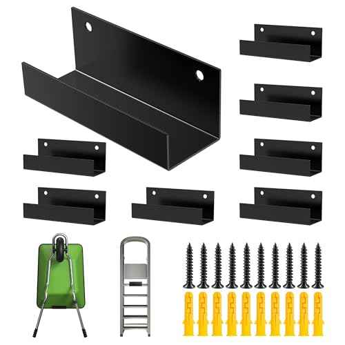 Ladder Hanger for Garage Wall, 8 Pack Heavy Duty Tile Wall Hanger Bracket, Utility Hook Mount Storage, Wheelbarrow Hanger Wall Mount, Versatile Tool Holder Hang Folding Chair, Step Ladder in Garde