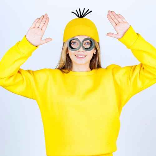 2Pcs Costume Accessories Adult Steampunk Goggles Glasses Yellow Beanie Knit Hats Women Mens Halloween Cosplay Party