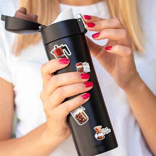Coffee Stickers 50 Pieces Vinyl Waterproof Decal for Laptop Water Bottle Phone Car Window Bike Motorcycle Stakeboard Scrapbook Coffees Sticker Gifts for Kid Teen Adult