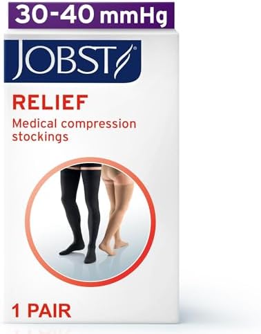 JOBST Relief 30-40 mmHg Compression Stockings, Thigh High Silicone Band, Open Toe | Compression Socks for Women/ Men for Tired