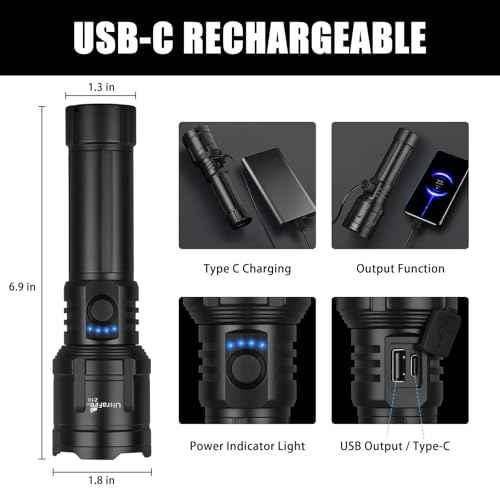 ULTRAFIRE Flashlights High Lumens with Ignition Lens, 1500 LM Super Bright Zoomable Tactical Flashlight with Holster, Reverse Charging, 3 Modes LED Rechargeable Flash Light for Camping, Emergency