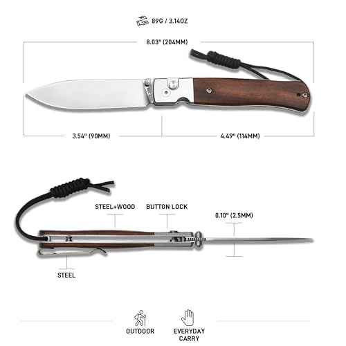 CJRB Glacier Folding Knife, 3.54'' AR-RPM9 Steel Blade EDC Knives with Wood Handle for Camping Hiking Survival(1961 Wood)