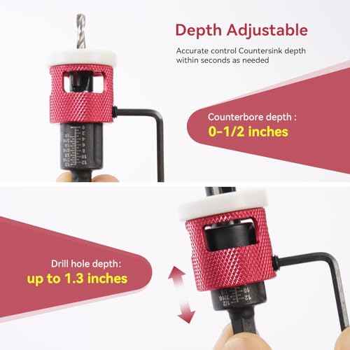 Countersink Drill Bit Set - 5 Pcs Countersink Drill Bit with Low Friction Depth Stop, HSS M2 Tapered Bits, Carbide Drill Bits 1/4¡± Hex Shank for Woodworking Tools