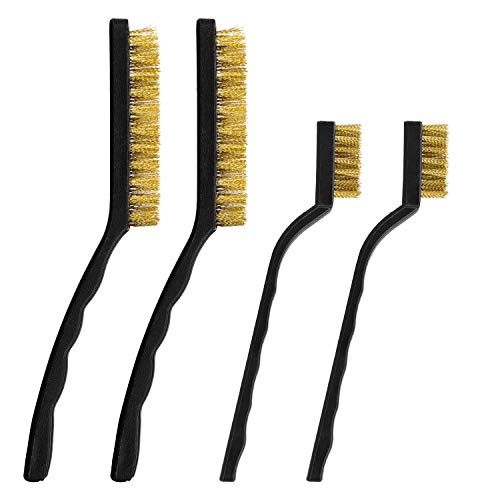 Wire Brush Set Scratch Brush Set for Cleaning Welding Slag Rust and Dust Curved Handle Stainless Steel and Brass Black 10-Pack