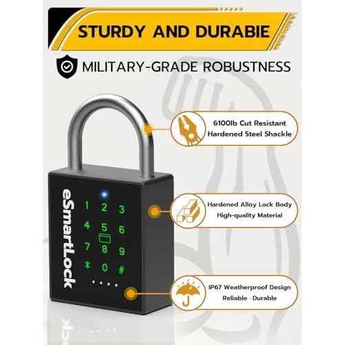 Pothunder Heavy Duty Smart Padlock, Gate Lock Padlock with Key Code and RFID, Outdoor Weatherproof Biometric Digital Lock for Gate, Sheds, Fence, Garage, Locker, Storage Unit