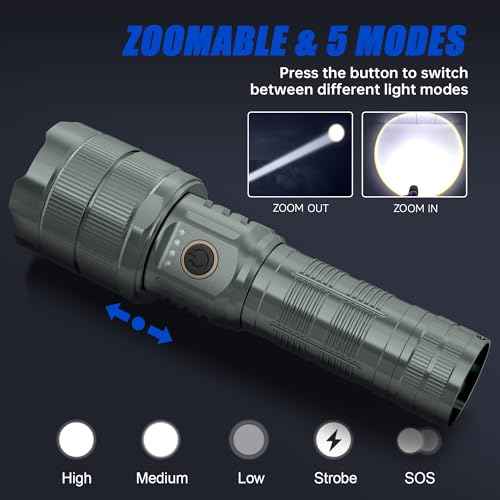 Flashlights High Lumens 990000 LED Rechargeable Tactical Flashlight Zoomable 3 Modes Fast Charging IPX6 Waterproof Super Bright Handheld Flashlights for Camping Hiking Outdoor and Gift