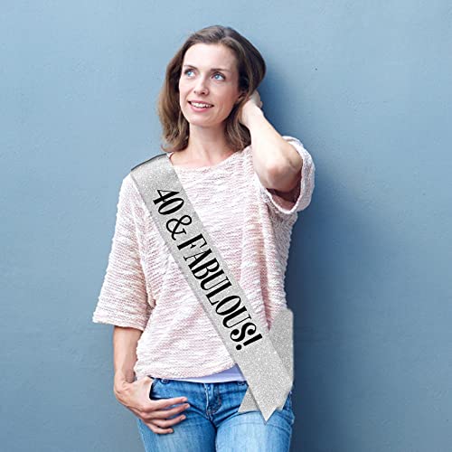 40th Birthday Sash - Silver Glitter 40 Birthday Sash; "40 & Fabulous" sash; 40th Birthday Decorations Women; 40 and Fabulous Decorations; 40th Birthday Sash for Women; 40th Birthday Sash for Men