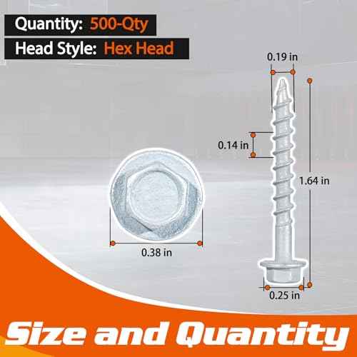 SD Connector Screws, #10 x 1-1/2" Heavy?Duty Joist Hanger Screws, 1/4" Hex Head Wood Screws, 0.380" Dia Deck Screw, 16D Nails Replacement Screw, Mech Galvanized Wear & Deformation Resistant (500?Qty)