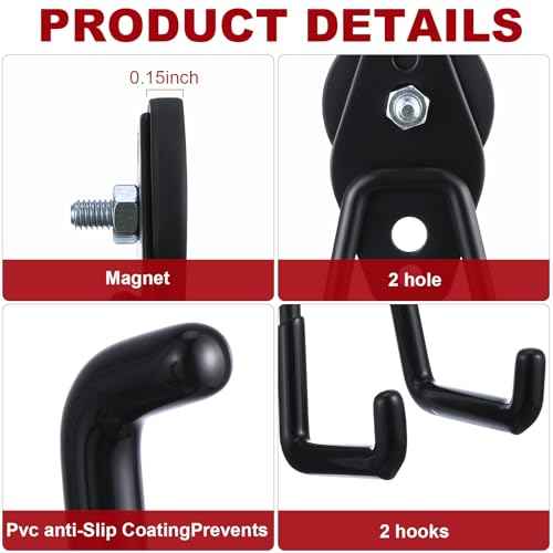 Landhoow Large Magnetic Hooks Heavy Duty Garage Magnet Hooks Strong Storage Utility Magnetic Hangers with Anti Slip Rubber Coating for Indoor and Outdoor Hanging(Black,14 Pcs)