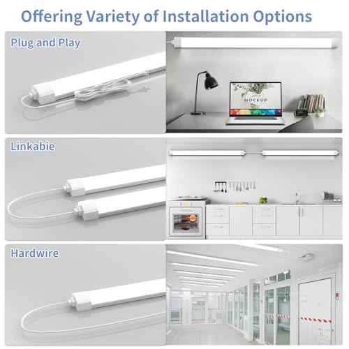 Airand LED Ceiling Light Fixture with Plug, 5FT Triproof LED Tube Lights 45W Linkable Closet Light for Workbench Kitchen Basement Garage Corridor Bathroom Office Overhead Lighting with Plug in Cord