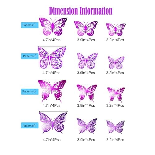 JOSDIOX Butterfly Pale Plum48 Decorative Wall Stickers, 48pcs Metallic Cardboard Butterflies, 3D Party Decorations, Bedroom Living Room Dining Room Wall Decor
