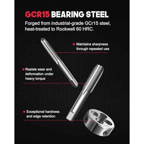 Kolvoii 81-Piece Tap and Die Set, SAE & Metric #4?1/2" & M3?M12, Heavy-Duty GCr15 Steel Rethreading Tool Kit with Coarse & Fine Threads for Cutting & Rethreading Internal and External Threads
